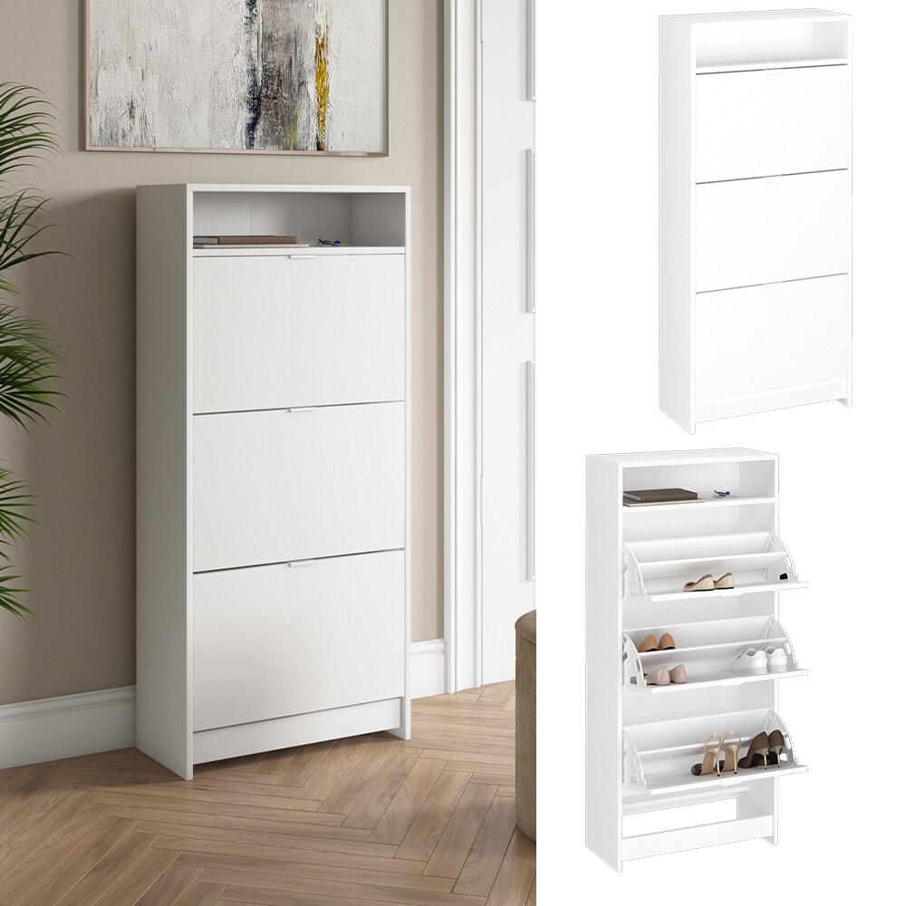 Vicco Schuhregal Schuhschrank Schuhaufbewahrung Dafina Wei&szlig; 3 F&auml;cher Schuhkipper - Bild 1