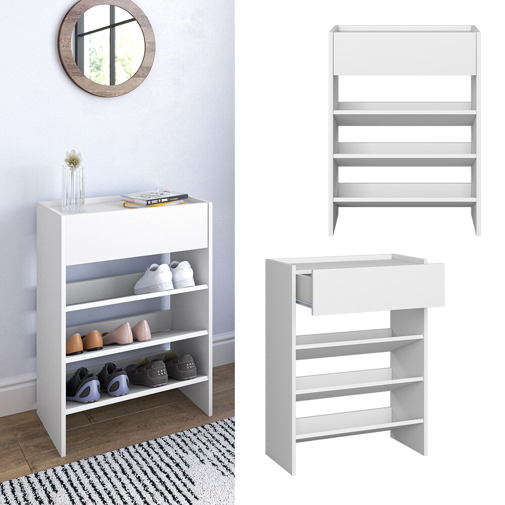 Vicco Schuhregal Schuhschrank Schuhaufbewahrung Delin Wei&szlig; 3 F&auml;cher Schublade - Bild 1