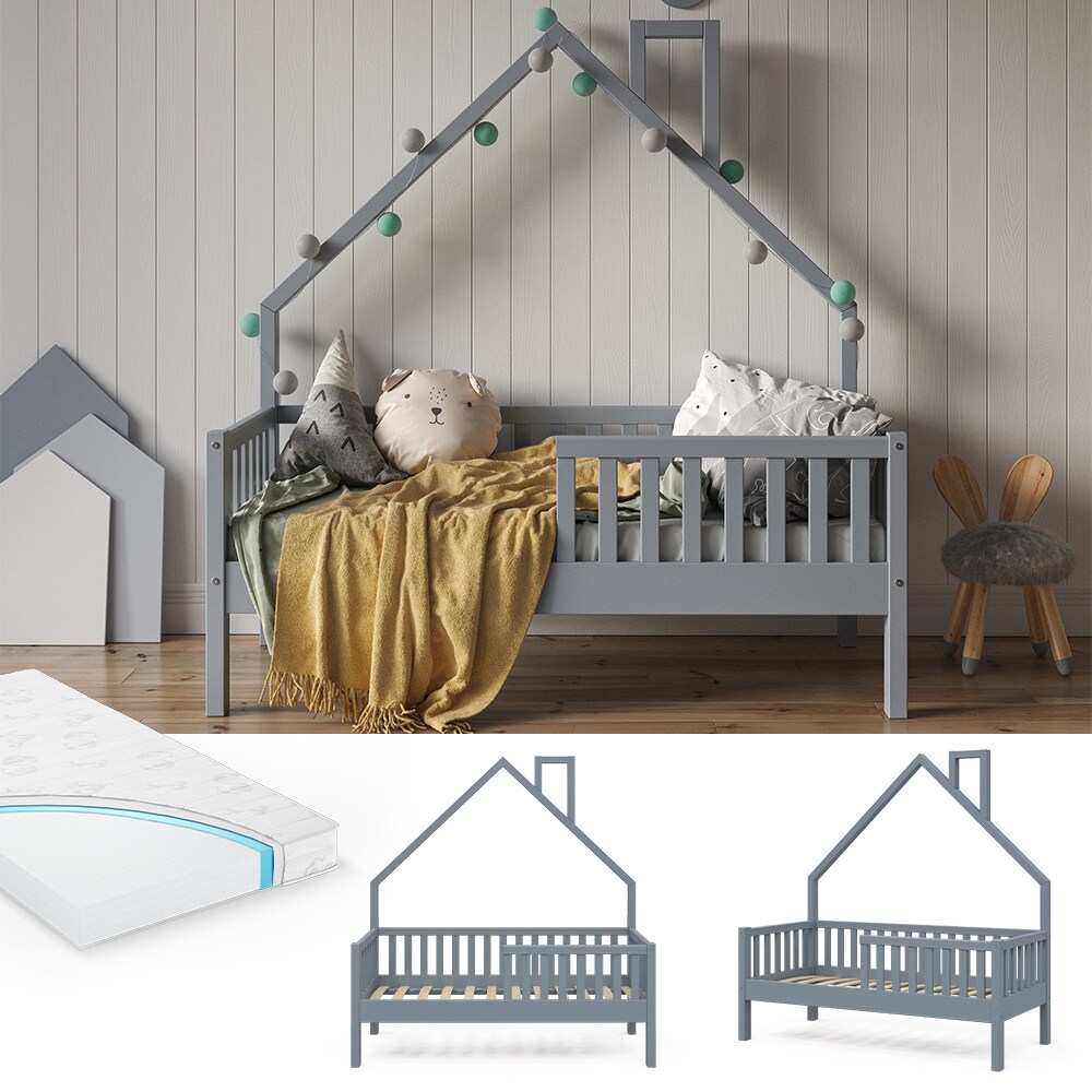 VitaliSpa Hausbett Kinderbett Spielbett Noemi 70x140cm Anthrazit inkl. Matratze - Bild 1