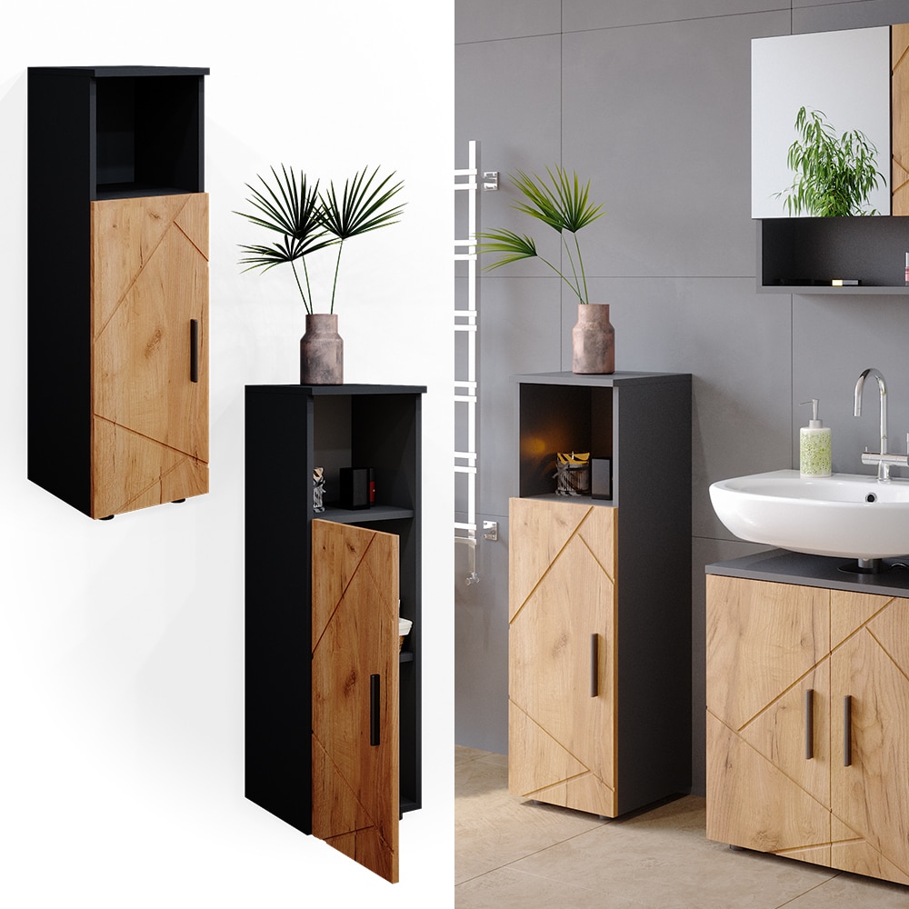 Vicco Midischrank Badschrank Badezimmerschrank Irma 3 F&auml;cher 1 T&uuml;r Anthrazit/GKO - Bild 1
