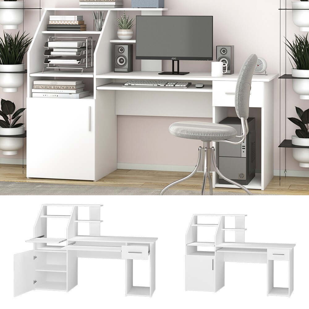 Computertisch Schreibtisch Arbeitstisch Edwin Wei&szlig; Ablagen Schublade 1 T&uuml;r Vicco - Bild 1