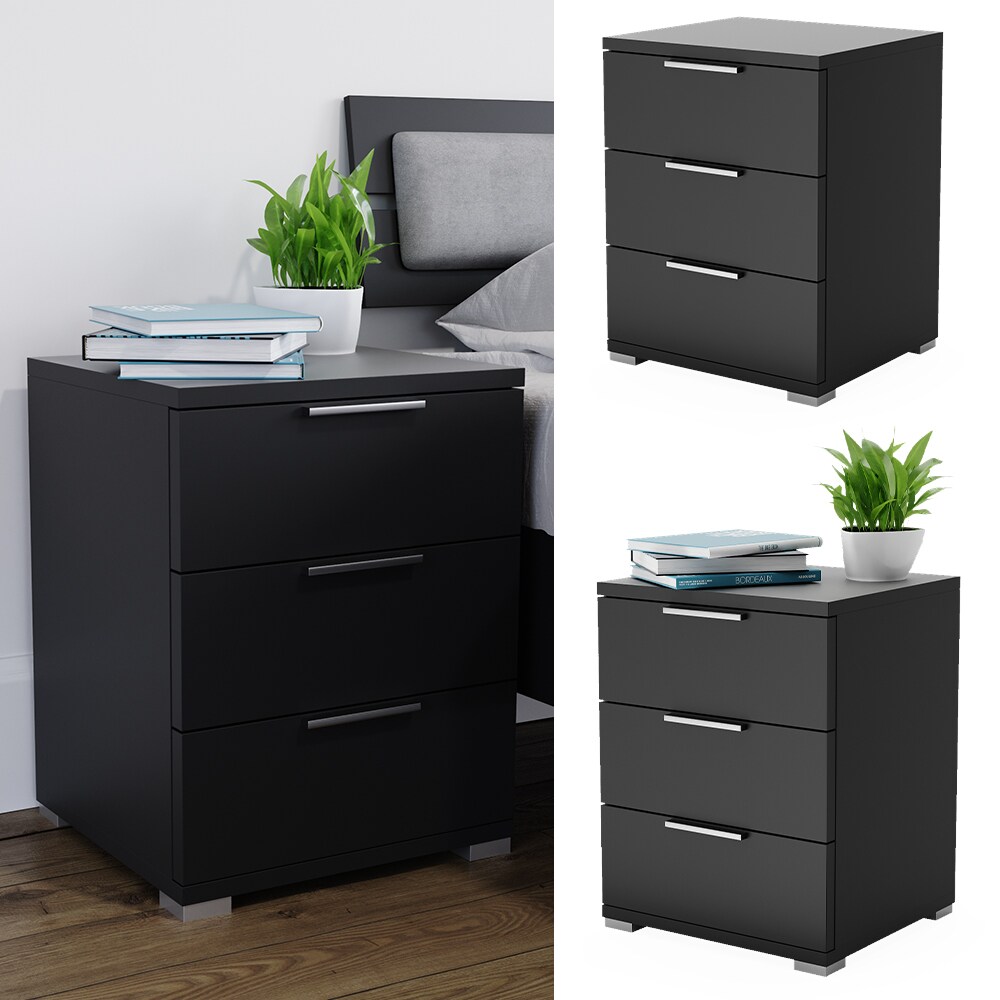 Vicco Nachtschrank Nachtkommode Nachttisch Florenz 3 Schubladen Schwarz Kommode - Bild 1