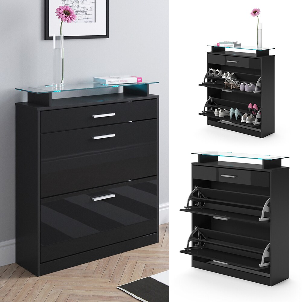 Vicco Schuhschrank Kipper Schuhkipper Alex Schuhkommode 2 F&auml;cher LED Schwarz - Bild 1