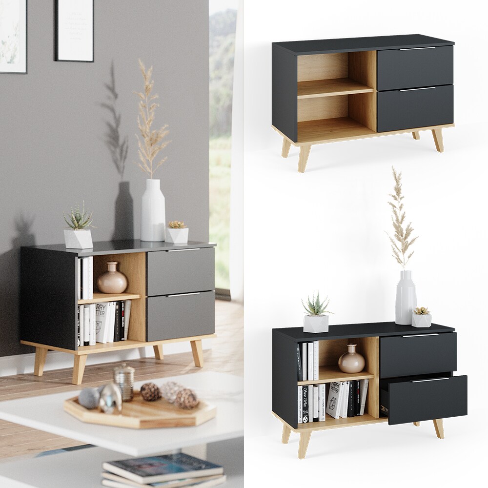 Vicco Kommode Wohnzimmerschrank Anrichte Neptune Anthrazit/Buche Schublade 90 cm - Bild 1