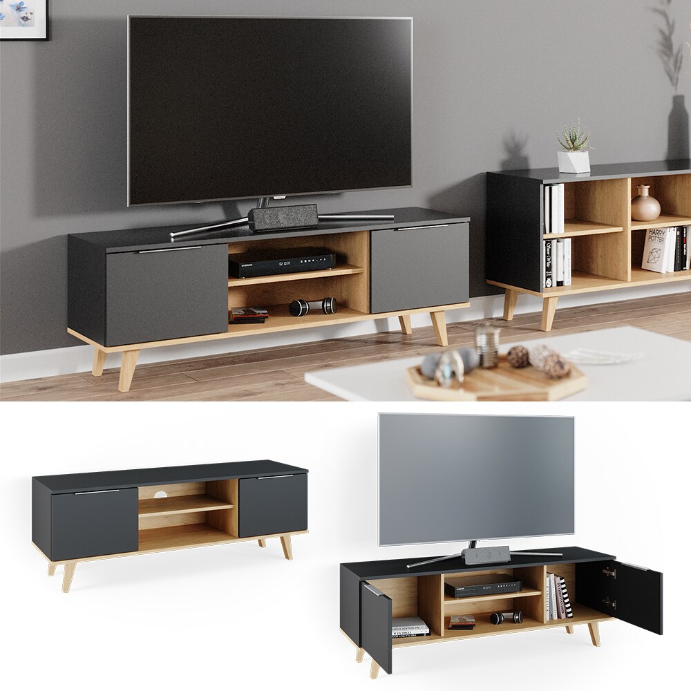 Vicco Lowboard Fernsehschrank Sideboard Neptune TV-Fernsehtisch Anthrazit/Buche - Bild 1