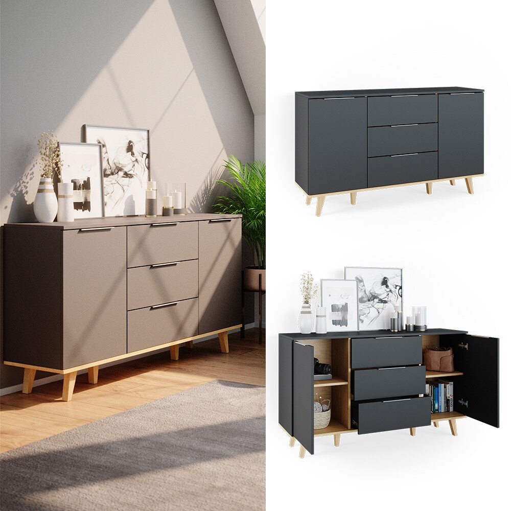 Vicco Sideboard Kommode Wohnwand Neptune Anthrazit Eiche Ablage T&uuml;re Schublade - Bild 1