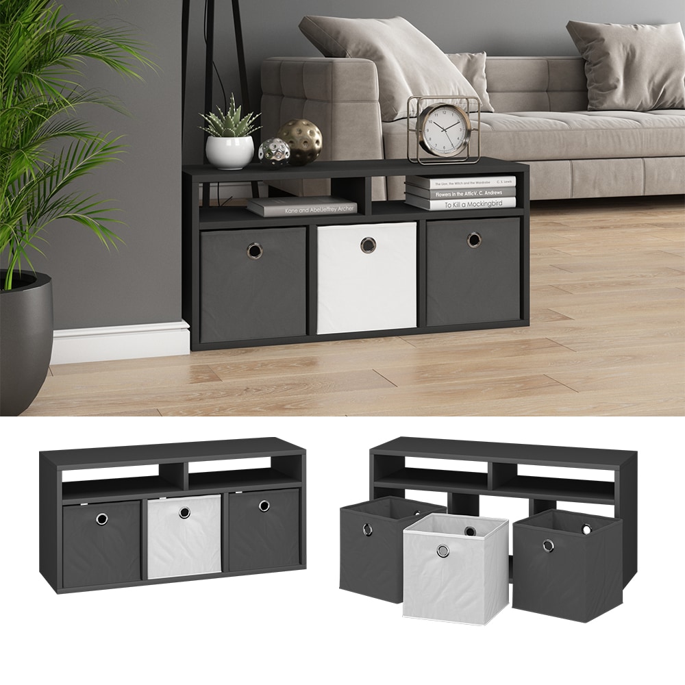 Vicco Raumteiler Standregal B&uuml;cherregal Anthrazit B&uuml;roregal Hylda mit Faltboxen - Bild 1