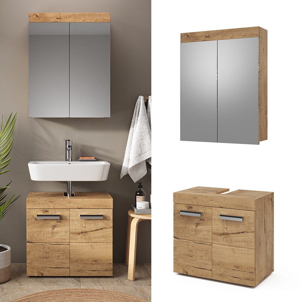 Vicco Badmöbel Set Badezimmermöbel Luna Spiegelschrank + Waschtischunterschrank