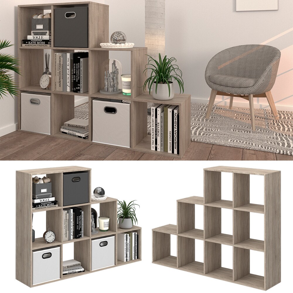 Vicco Treppenregal Raumteiler B&uuml;cherregal 9 F&auml;cher Sonoma Stufenregal Regal - Bild 1