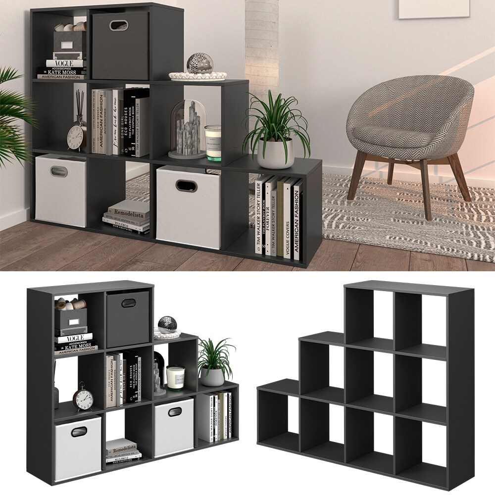 Vicco Treppenregal Raumteiler Bücherregal 9 Fächer Anthrazit Stufenregal Regal