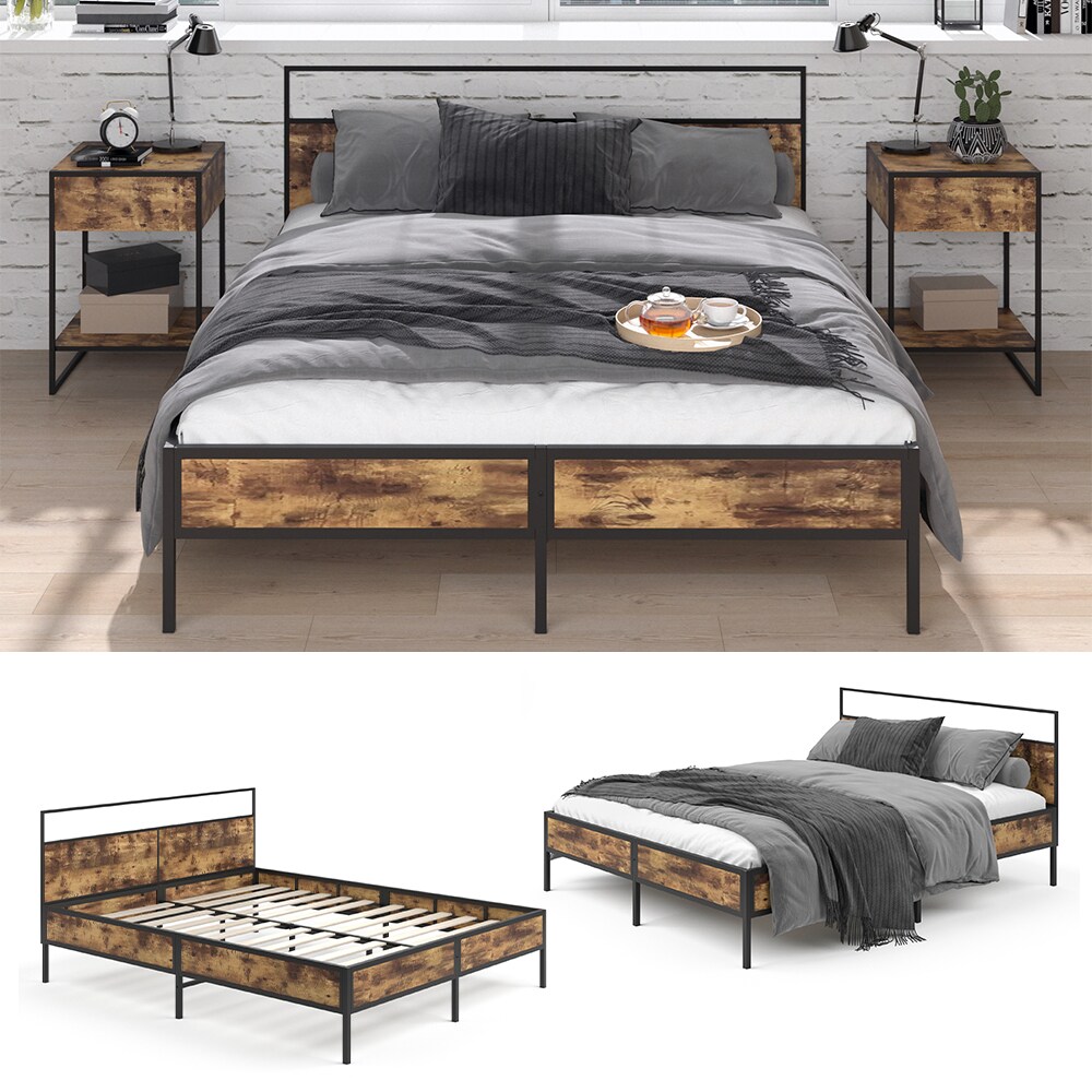 Vitalispa Bettgestell Doppelbett Metallbett Fyrk Holz-Optik 160x200 Lattenrost - Bild 1