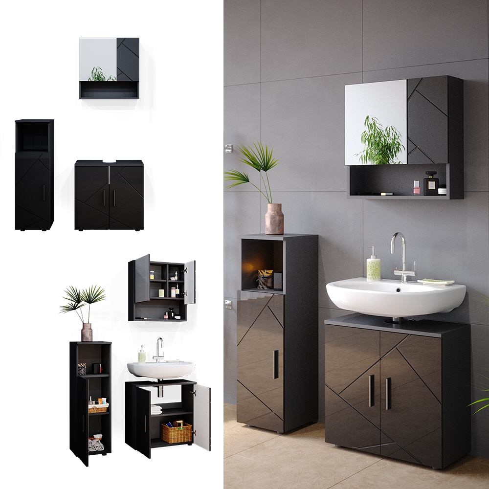 Vicco Badm&ouml;bel Set Badezimmerm&ouml;bel Irma Spiegelschrank Unterschrank Midischrank - Bild 1