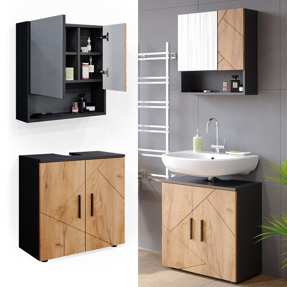 Vicco Badm&ouml;bel Set Badezimmerm&ouml;bel Irma Spiegelschrank + Waschtischunterschrank - Bild 1