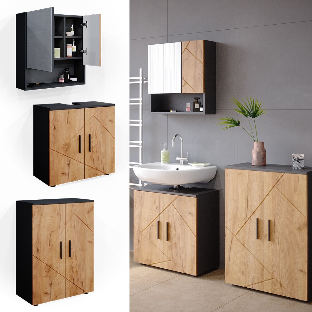 Vicco Badm&ouml;bel Set Badezimmerm&ouml;bel Irma Spiegelschrank Unterschrank Badschrank - Bild 1
