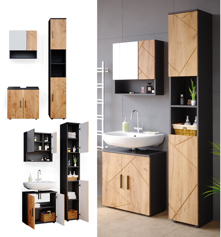 Vicco Badm&ouml;bel Set Badezimmerm&ouml;bel Irma Spiegelschrank Unterschrank Hochschrank - Bild 1