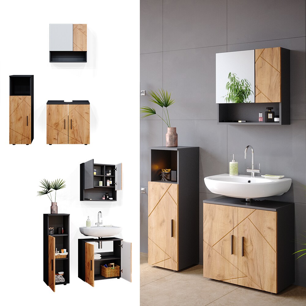 Vicco Badm&ouml;bel Set Badezimmerm&ouml;bel Irma Spiegelschrank Unterschrank Midischrank - Bild 1