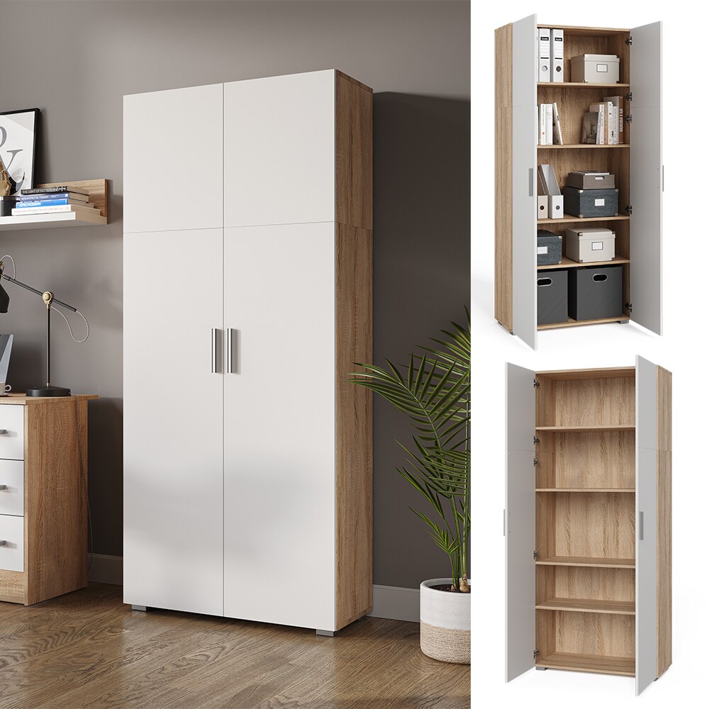 Vicco Aktenschrank Mehrzweckschrank B&uuml;roschrank Ingo Wei&szlig;-Sonoma 2 T&uuml;ren F&auml;cher - Bild 1