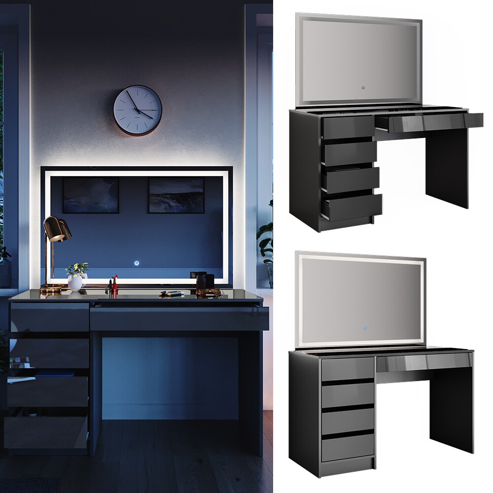 VICCO Schminktisch Sherry Anthrazit Hochglanz Frisiertisch LED Spiegel Kommode - Bild 1