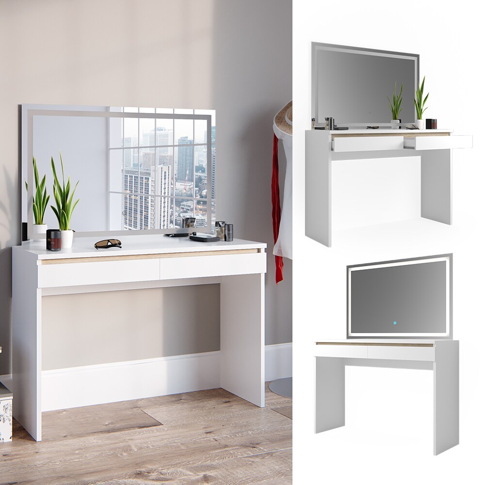 Vicco Schminktisch Frisiertisch Frisierkommode Emma Wei&szlig; Sonoma LED-Spiegel - Bild 1