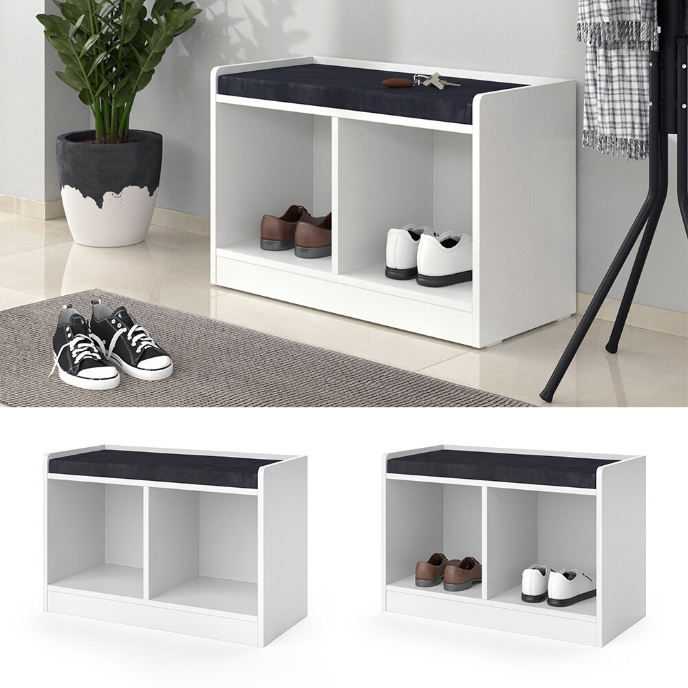 Vicco Sitzkommode Sitzbank Aufbewahrung Elio Wei&szlig; Sitzauflage 2 F&auml;cher Ablage - Bild 1