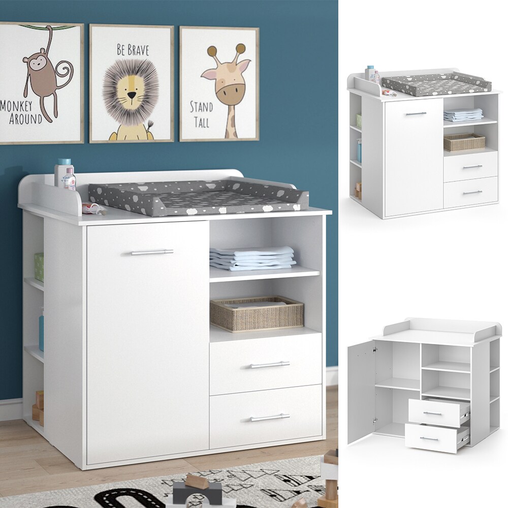 Vicco Wickelkommode Wickeltisch Wickelschrank Lea Wei&szlig; Wickelaufsatz Schublade - Bild 1