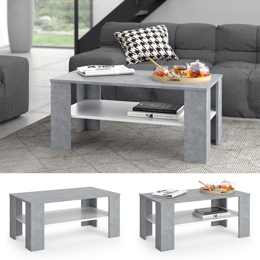 Vicco Couchtisch Sofatisch Beistelltisch Celio Wei&szlig; Beton Kaffeetisch Ablage - Bild 1