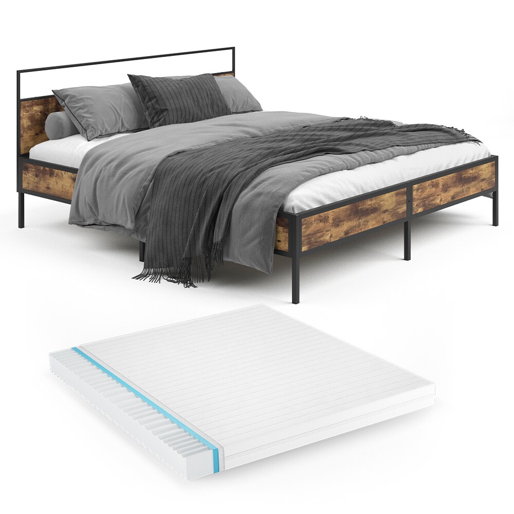 Vitalispa Bettgestell Doppelbett Metallbett Fyrk Holz-Optik 180x200 Matratze - Bild 1