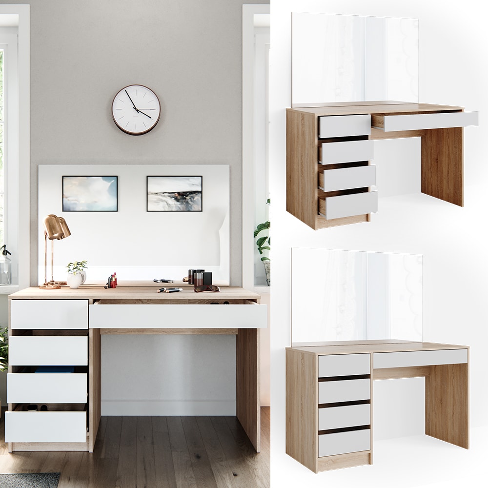 VICCO Schminktisch Sherry Sonoma Wei&szlig; Frisiertisch Spiegel Kommode Schubladen - Bild 1