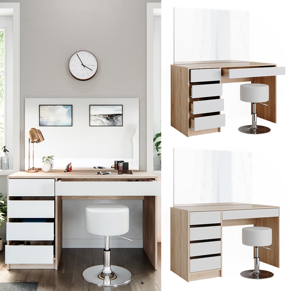 VICCO Schminktisch Sherry Sonoma Wei&szlig; Frisiertisch Spiegel Kommode Hocker - Bild 1