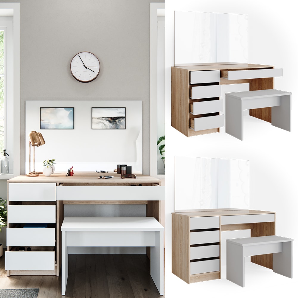 VICCO Schminktisch Sherry Sonoma Wei&szlig; Frisiertisch Spiegel Kommode Bank - Bild 1