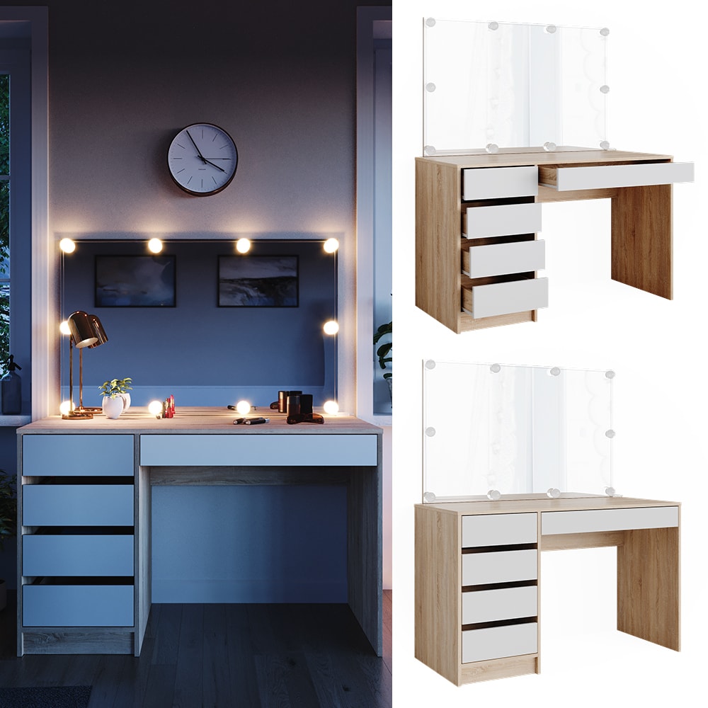VICCO Schminktisch Sherry Sonoma Wei&szlig; Frisiertisch LED Spiegel Kommode Schublade - Bild 1