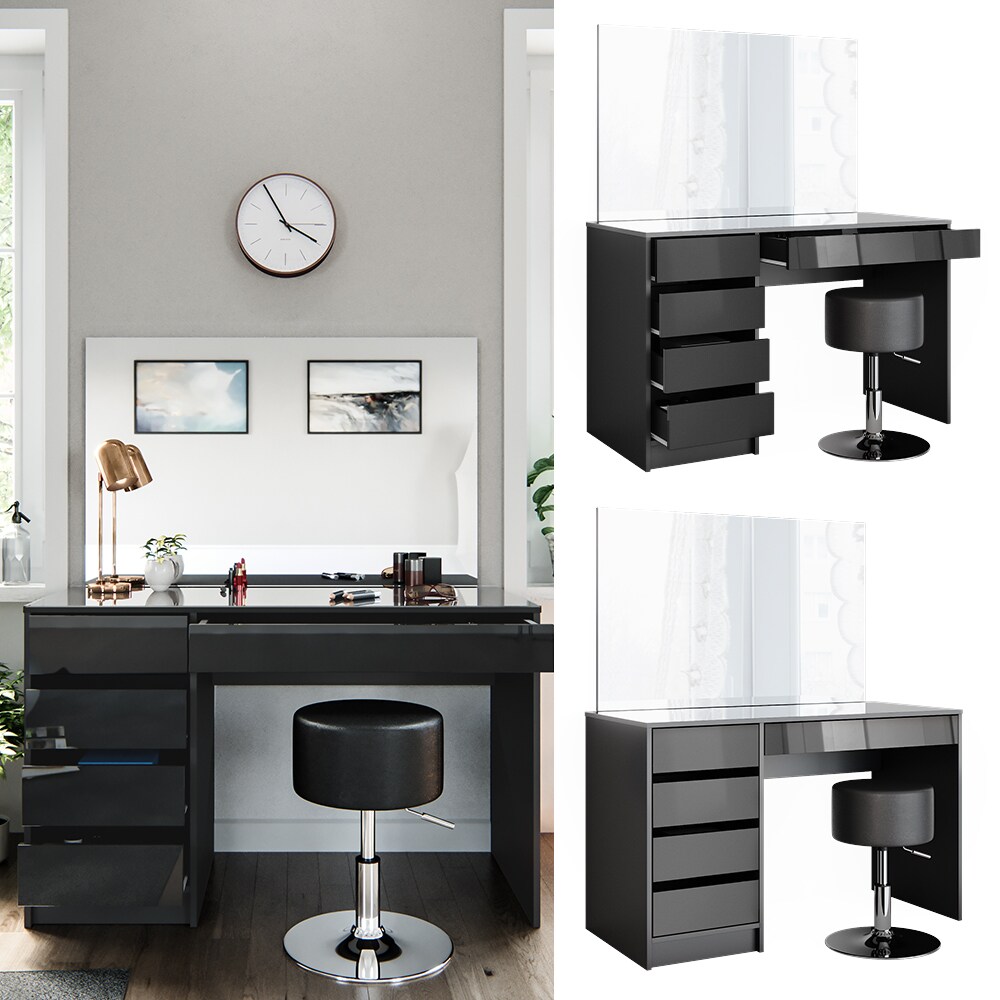 VICCO Schminktisch Sherry Anthrazit Hochglanz Frisiertisch Spiegel Hocker - Bild 1