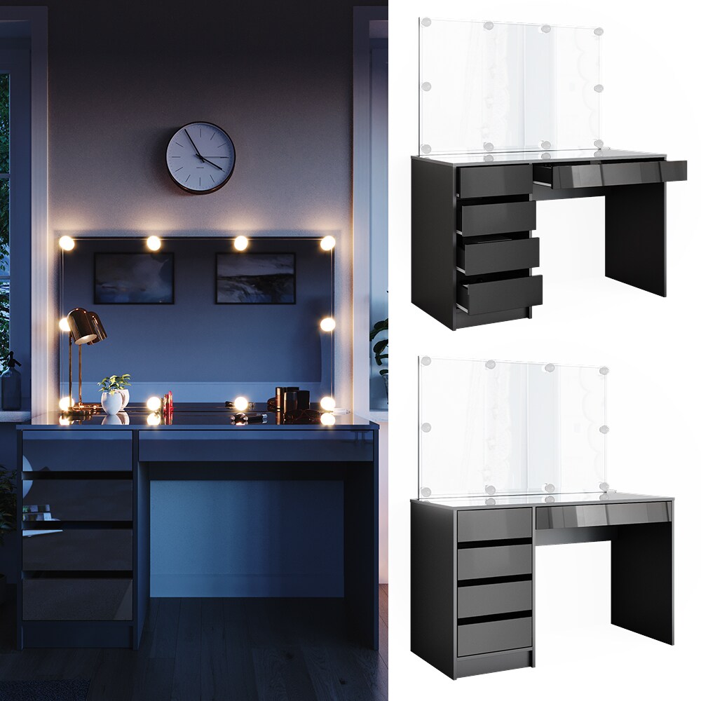 VICCO Schminktisch Sherry Anthrazit Hochglanz Frisiertisch LED Spiegel Kommode - Bild 1