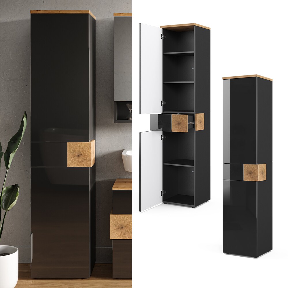Vicco Hochschrank Badschrank Badezimmerschrank Eden 2 Türen Schublade 5 Fächer | 04066731029402