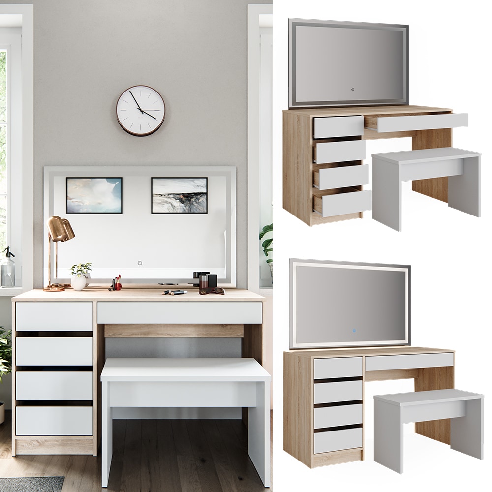 VICCO Schminktisch Sherry Sonoma Wei&szlig; Frisiertisch LED Spiegel Kommode Bank - Bild 1