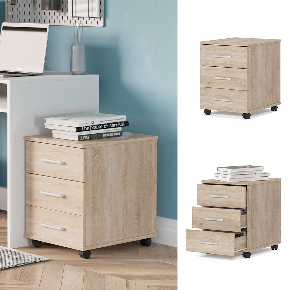 Vicco Rollcontainer mobiler Aktenschrank Adin Sonoma Rollen 3 Schubladen Holz - Bild 1