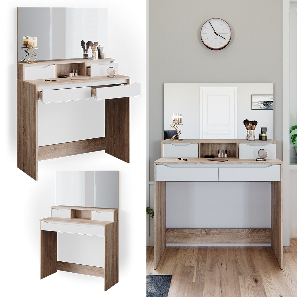 Vicco Schminktisch Frisiertisch Frisierkommode Ruben SON/Wei&szlig; Spiegel Schublade - Bild 1