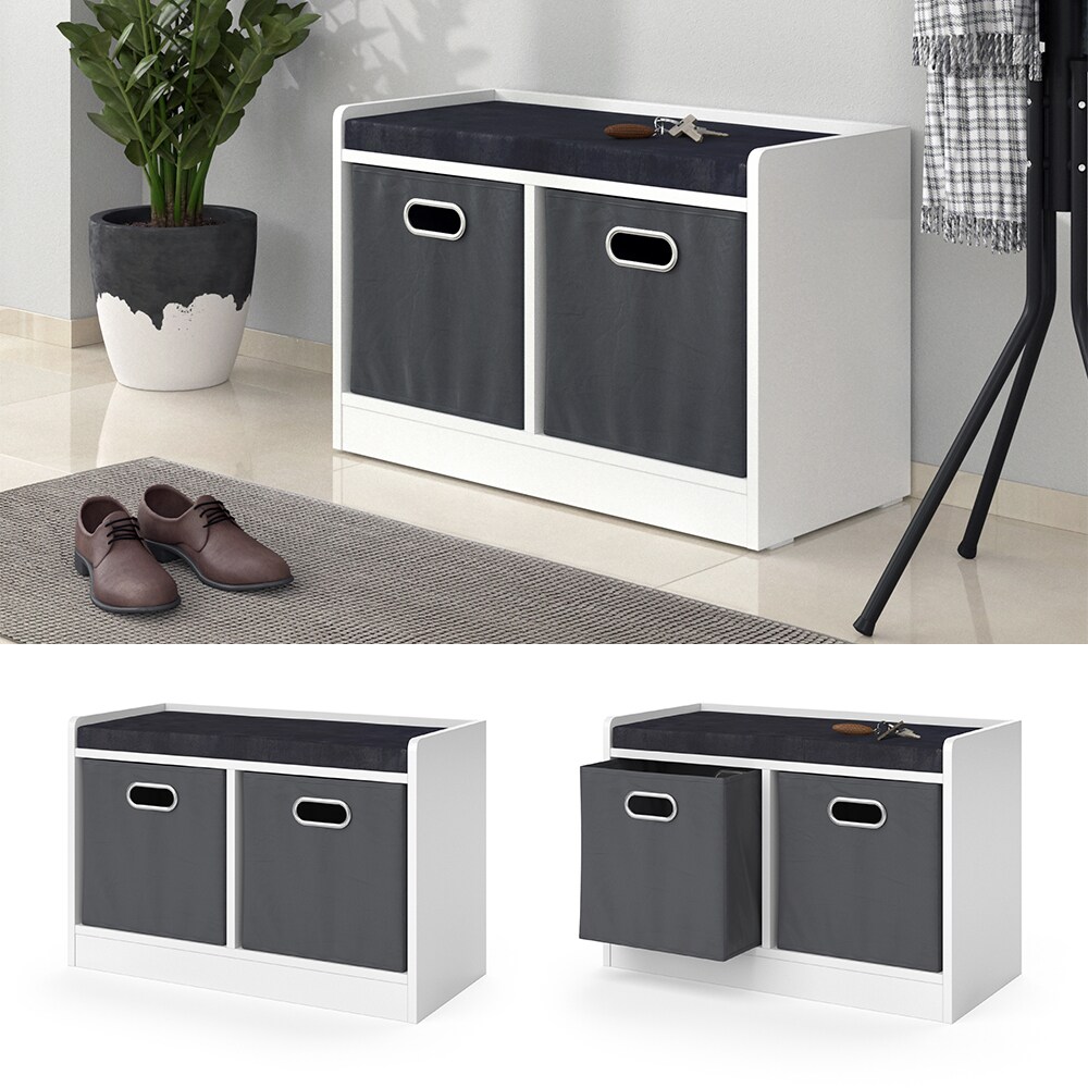 Vicco Sitzkommode Sitzbank Aufbewahrung Elio Wei&szlig; Sitzauflage 2 F&auml;cher Faltbox - Bild 1