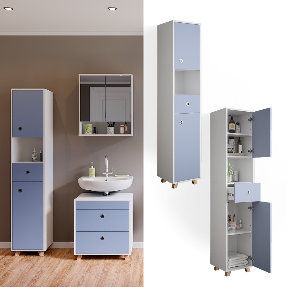 Vicco Hochschrank Badschrank Badezimmerschrank Retro 2 T&uuml;ren Schublade 5 F&auml;cher - Bild 1