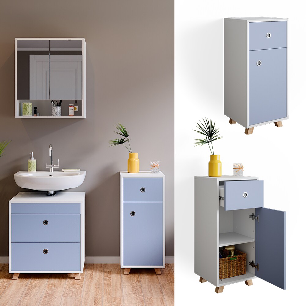 Vicco Midischrank Badschrank Badezimmerschrank Retro 2 F&auml;cher T&uuml;r Schublade Wei&szlig; - Bild 1