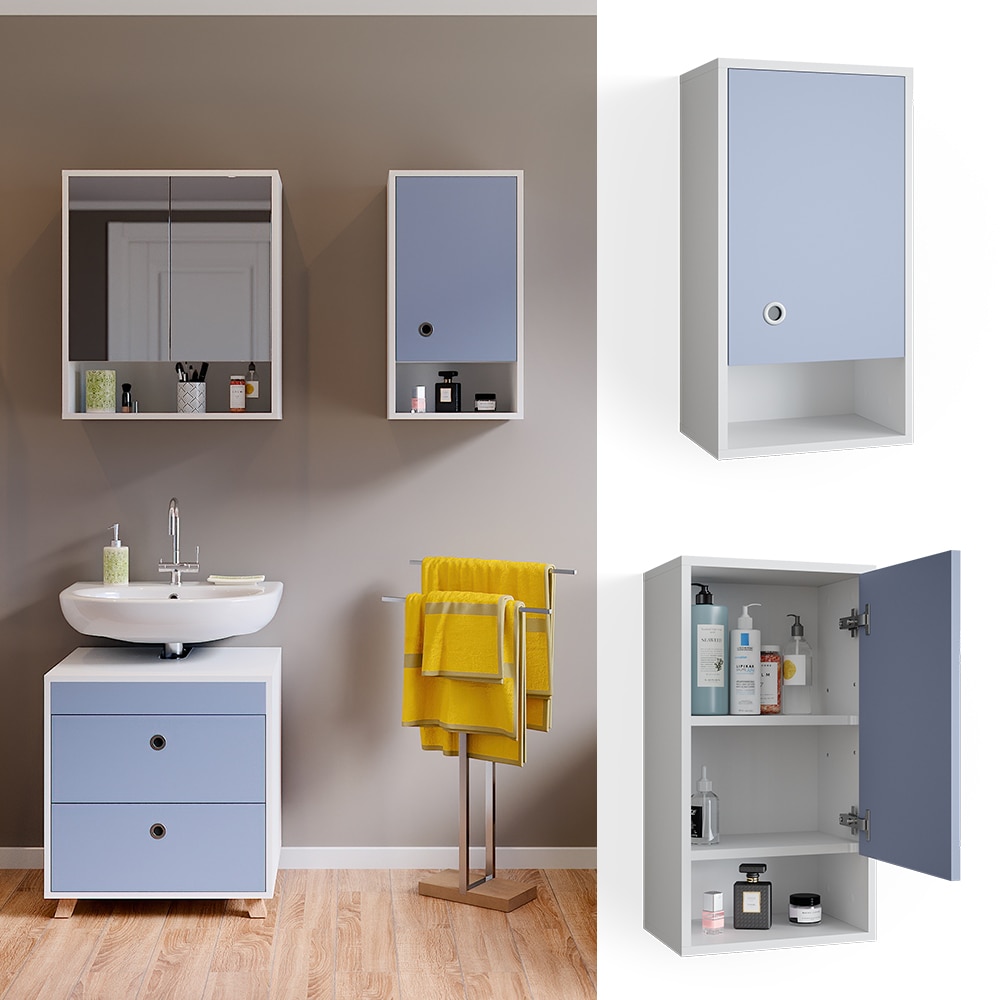 Vicco H&auml;ngeschrank Badschrank Badezimmerschrank Retro h&auml;ngend T&uuml;r 3 F&auml;cher Wei&szlig; - Bild 1