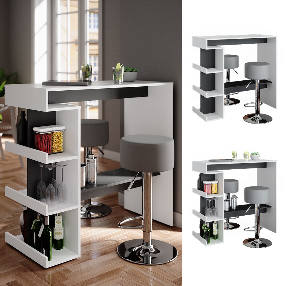 Vicco Bartisch Stehtisch Küchentisch Dana Weiß/Anthrazit 2 Barhocker grau Ablage | 04066731030156