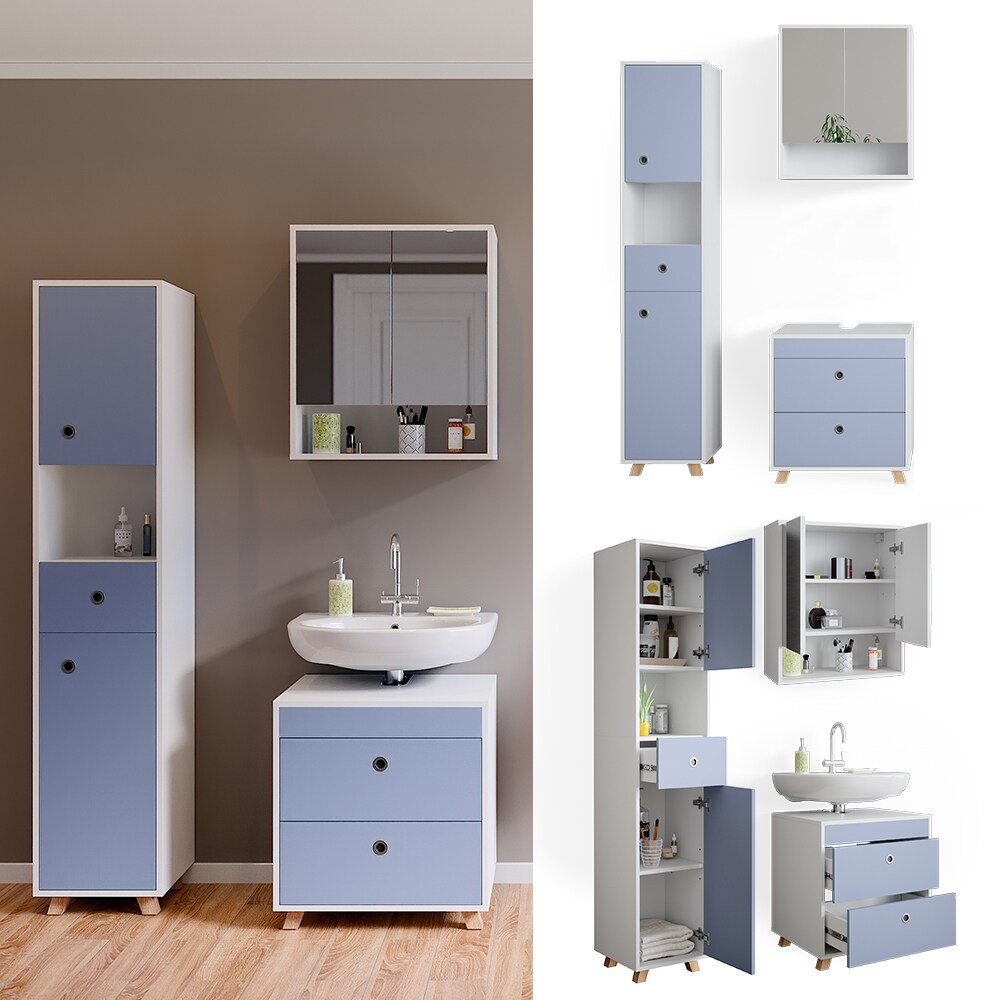 Vicco Badm&ouml;bel Set Badezimmerm&ouml;bel Retro Spiegelschrank Unterschrank Hochschrank - Bild 1