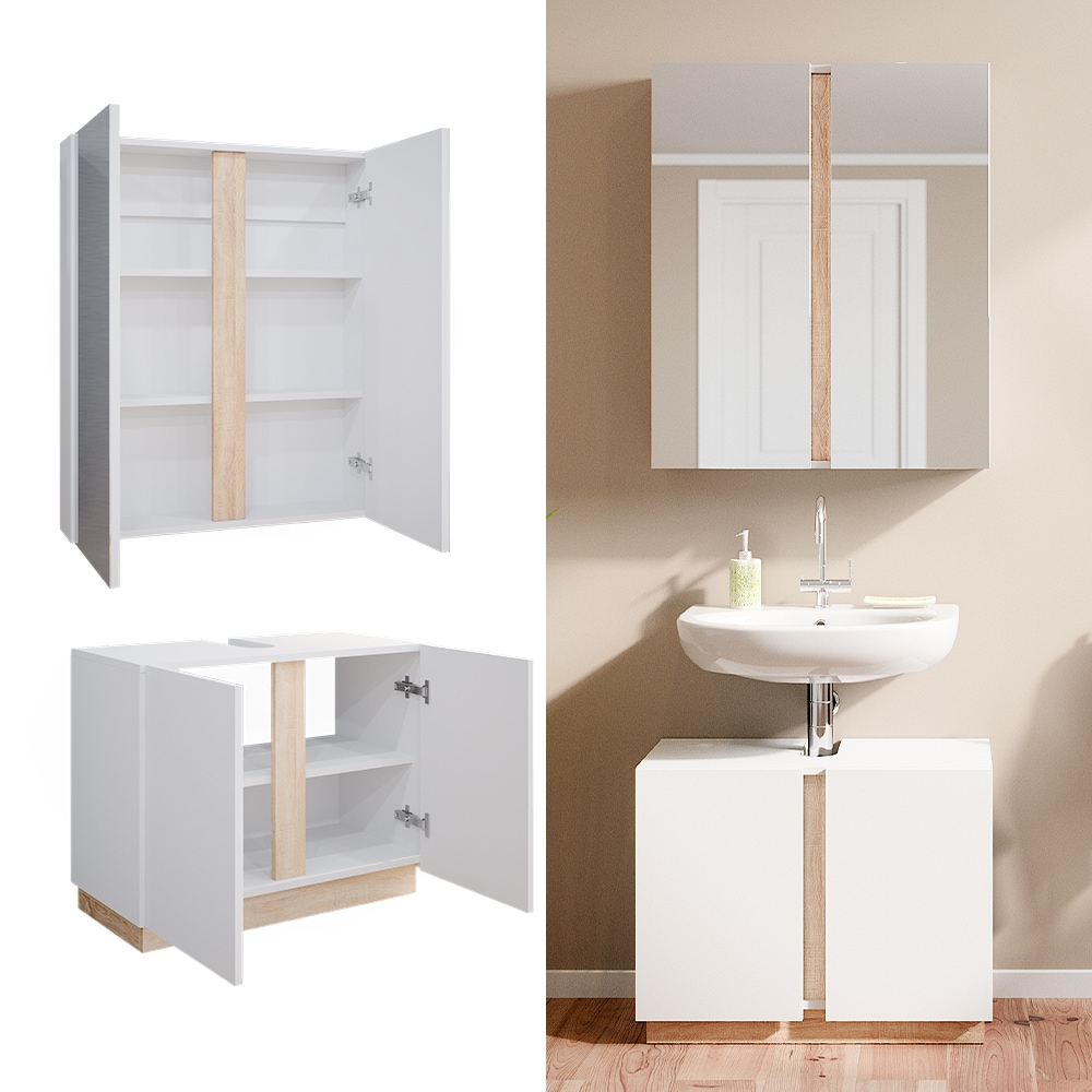 Vicco Badm&ouml;belset Spiegelschrank Waschtischunterschrank Gloria Wei&szlig;/Sonoma Bad - Bild 1