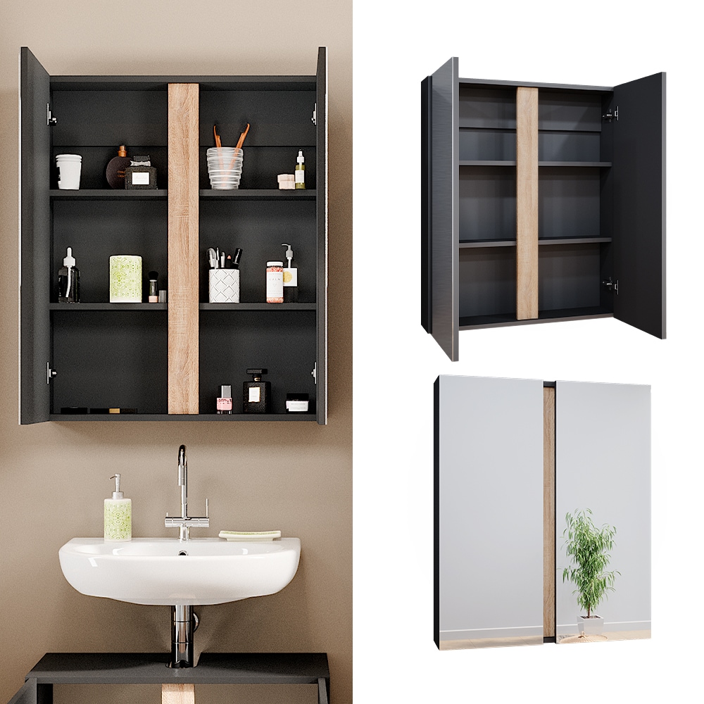 Vicco Spiegelschrank Badspiegel Wandspiegel Gloria Badezimmer Anthrazit/Sonoma 2 T&uuml;ren - Bild 1