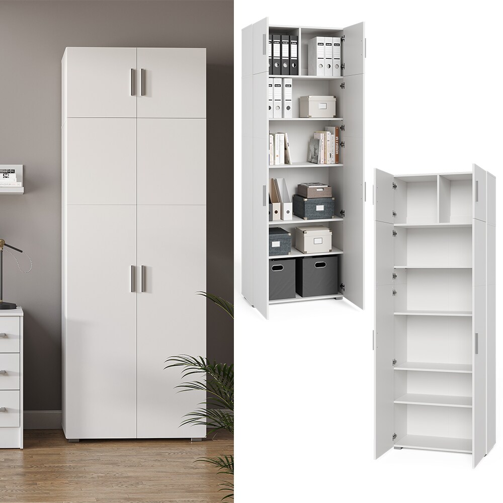 Vicco Aktenschrank Mehrzweckschrank B&uuml;roschrank Ingo Wei&szlig;-Sonoma 2 T&uuml;ren Aufsatz - Bild 1