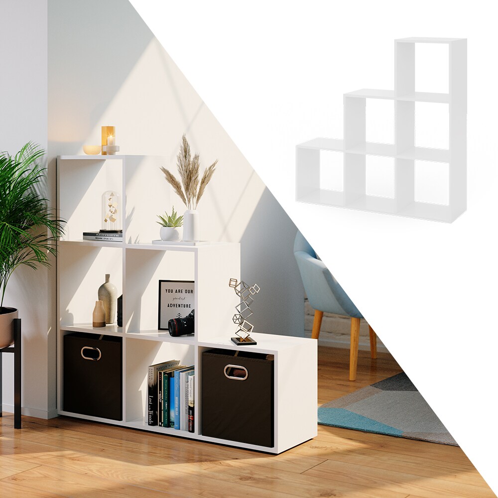 Vicco Treppenregal Raumteiler Bücherregal 6 Fächer Weiß Stufenregal Faltbox