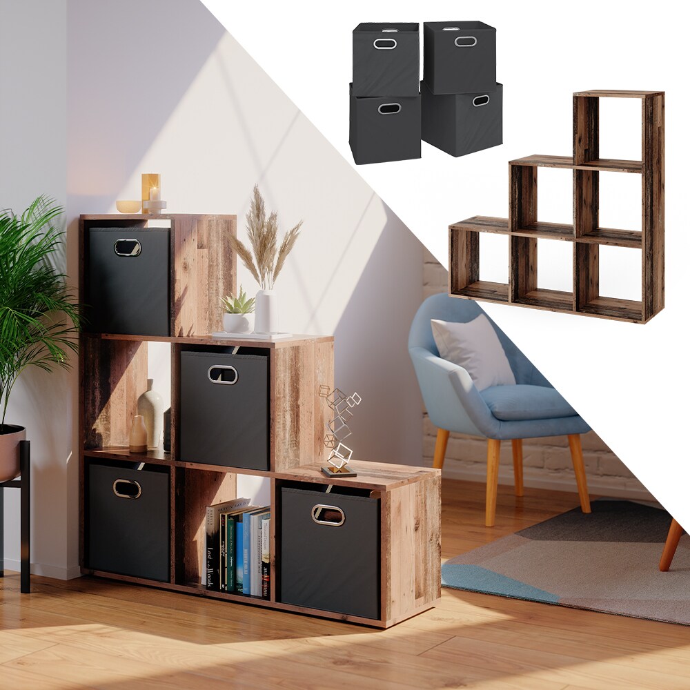 Treppenregal Raumteiler B&uuml;cherregal 6 F&auml;cher Old Style Stufenregal Faltbox Vicco - Bild 1