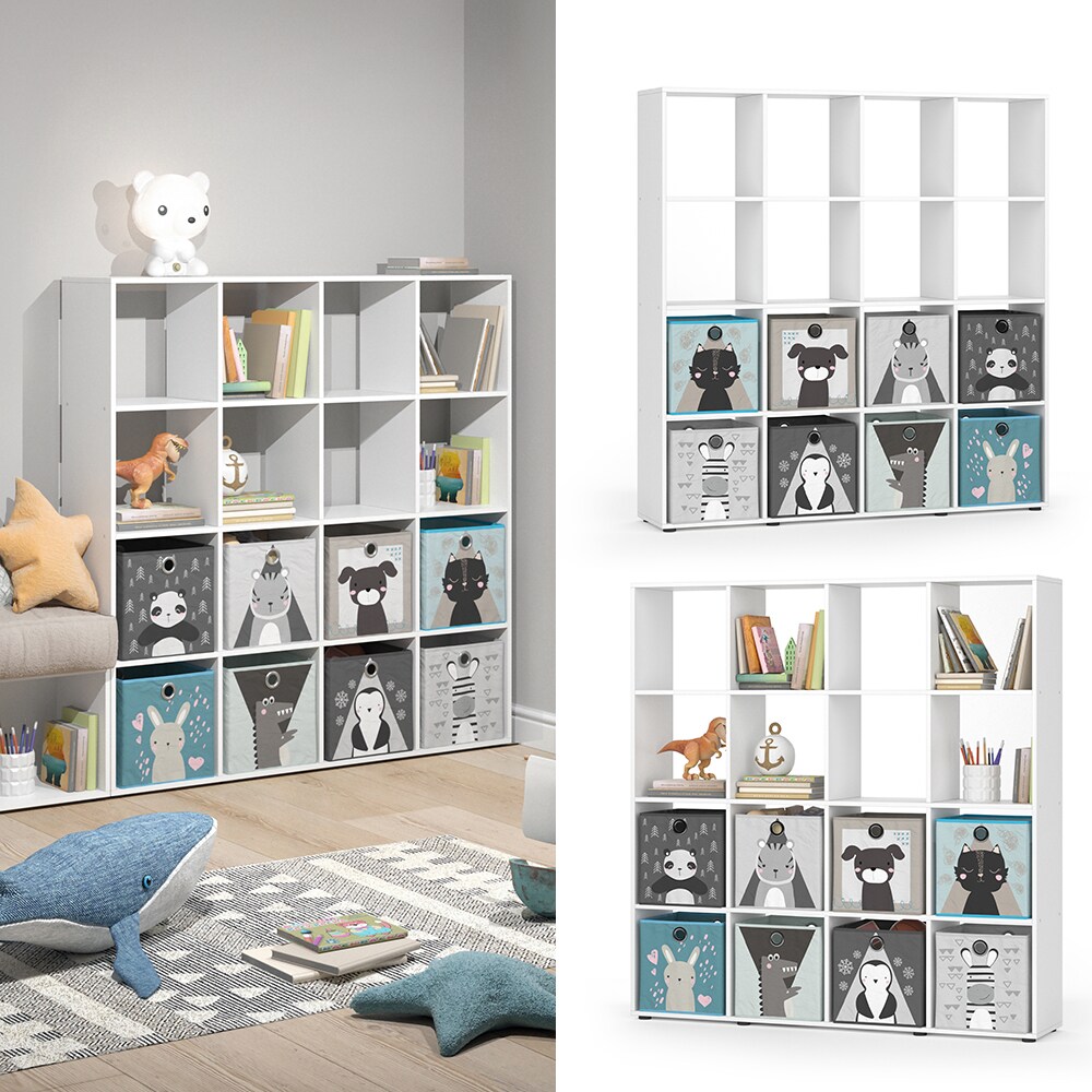Raumteiler Bücherregal Standregal 16 Fächer Weiß Karree Kinder-Faltboxen Vicco
