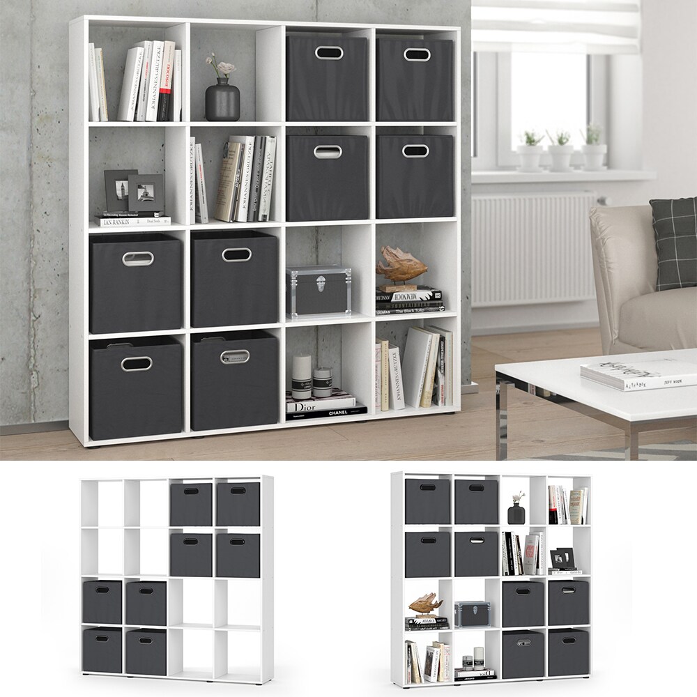 Raumteiler B&uuml;cherregal Standregal 16 F&auml;cher Wei&szlig; Karree Faltboxen Regal Vicco - Bild 1